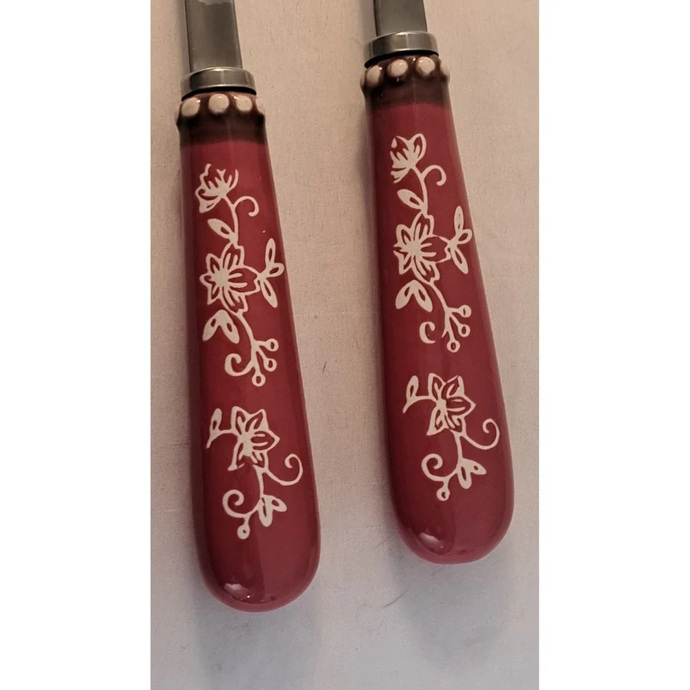 Temp-tations by Tara Floral Lace Cranberry Salad Serving Set Spoon & Fork...